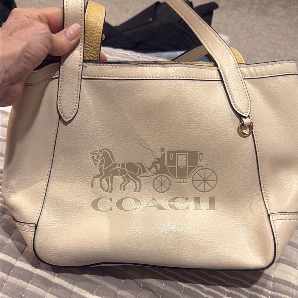 Coach Beige Leather Tote Bag